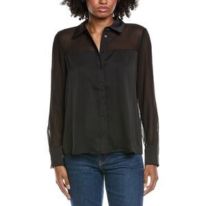 Cece Womens  Sheer Combo Button Down Blouse, Black
